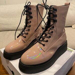 Women’s Size 10 Pink Holographic Platform Combat Boots